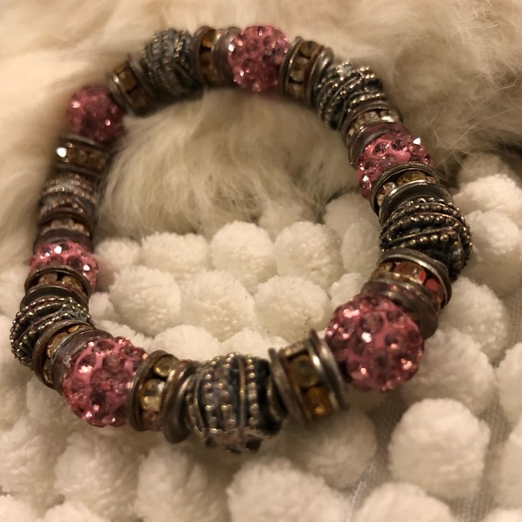 -Pink Rhinestones And beaded bracelet- - Picture 2 of 2